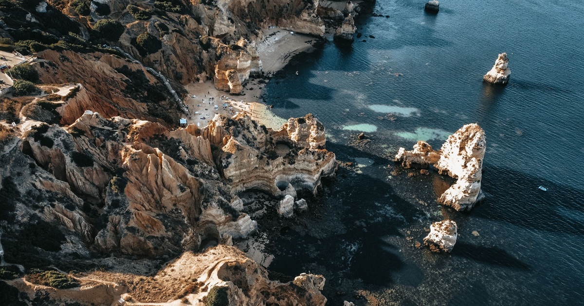 Golden sea stacks and cliff paths at Ponta da Piedade near Lagos